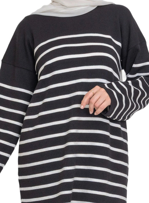 Black Short - Striped Dress - Khotwh